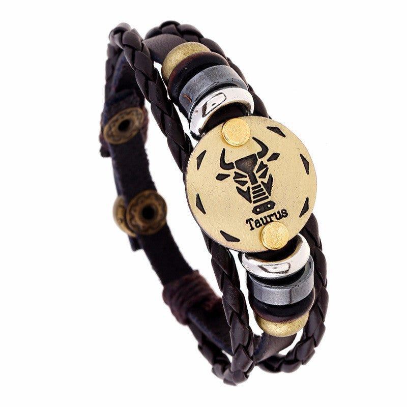 Taurus, Bracelet Handmade Leather Charm Bra