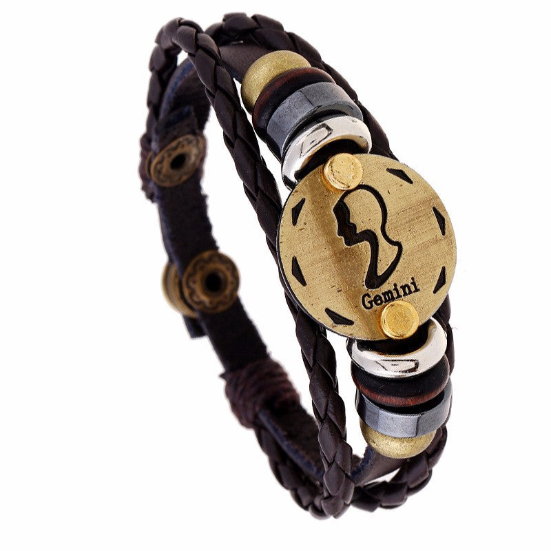 Gemini, Bracelet Handmade Leather Charm Bra