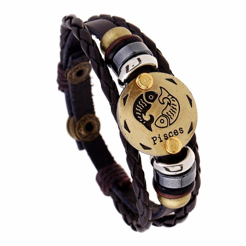 pisces, Bracelet Handmade Leather Charm Bra