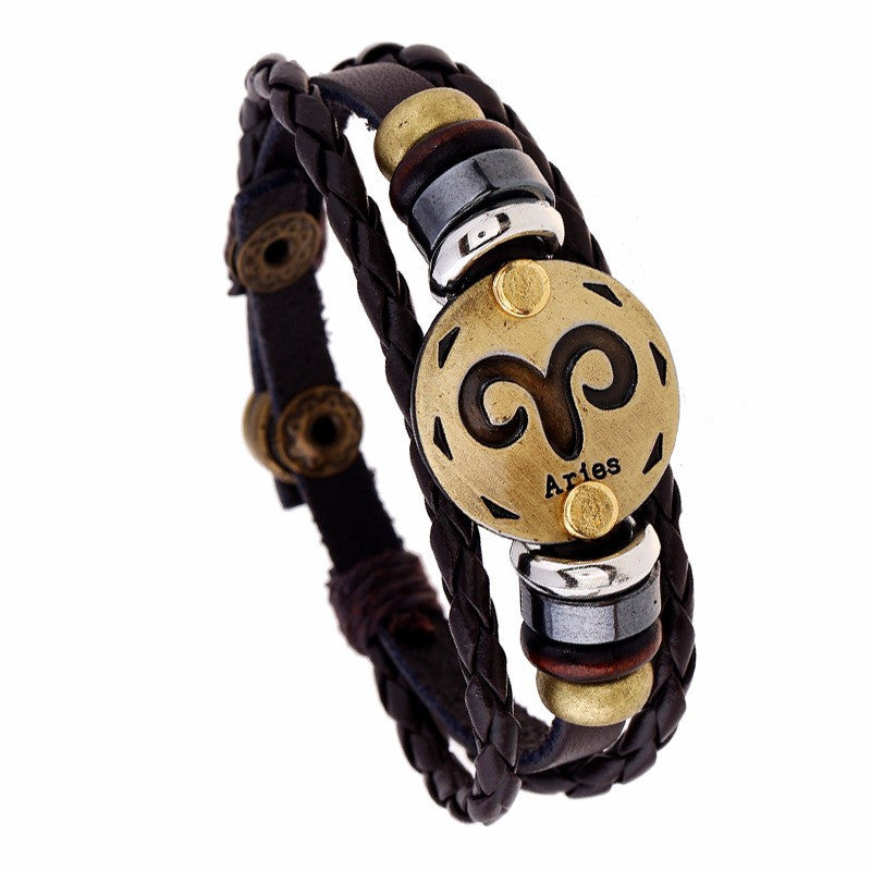 Aries, Zodiac Bracelet Handmade Leather Charm Bra