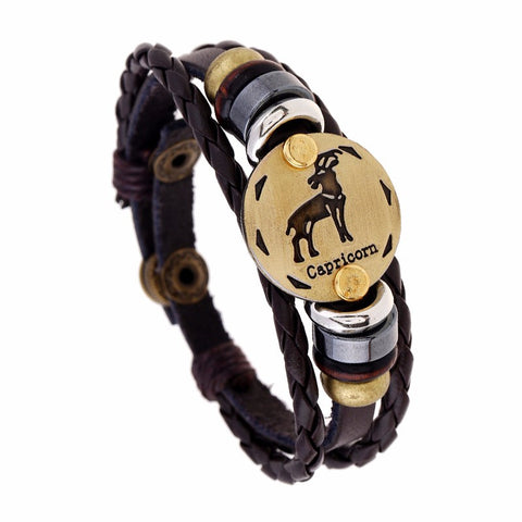 Capricorn, Bracelet Handmade Leather Charm Bra