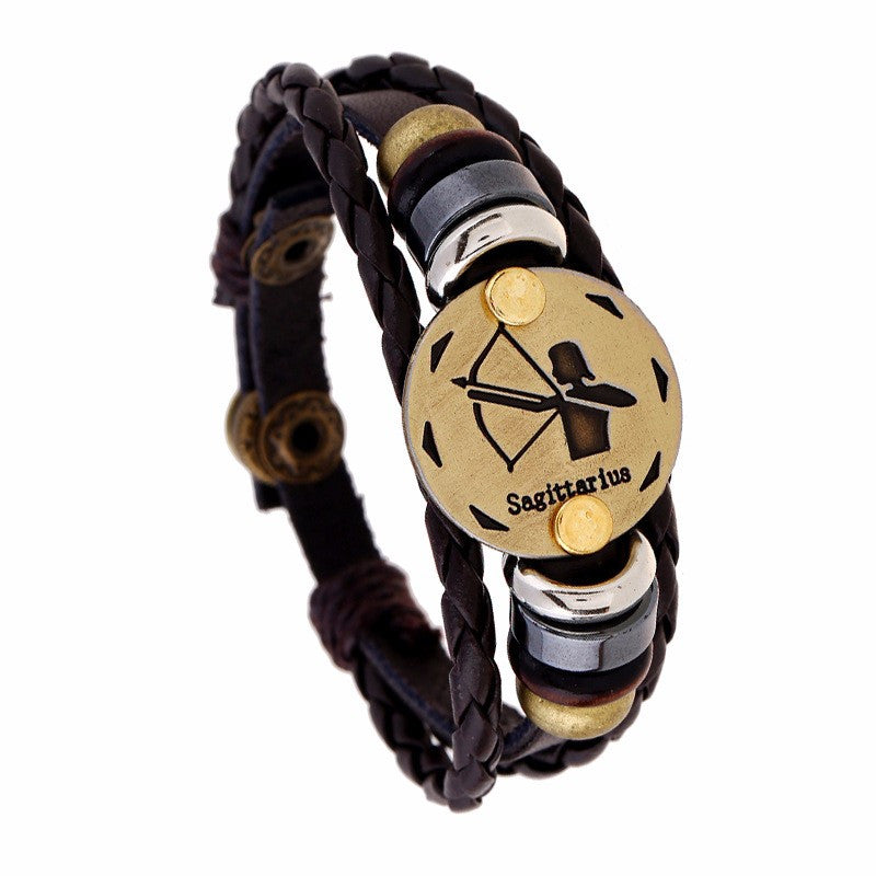 Sagittarius, Bracelet Handmade Leather Charm Bra