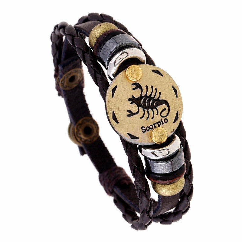 Scorpio, Bracelet Handmade Leather Charm Bra
